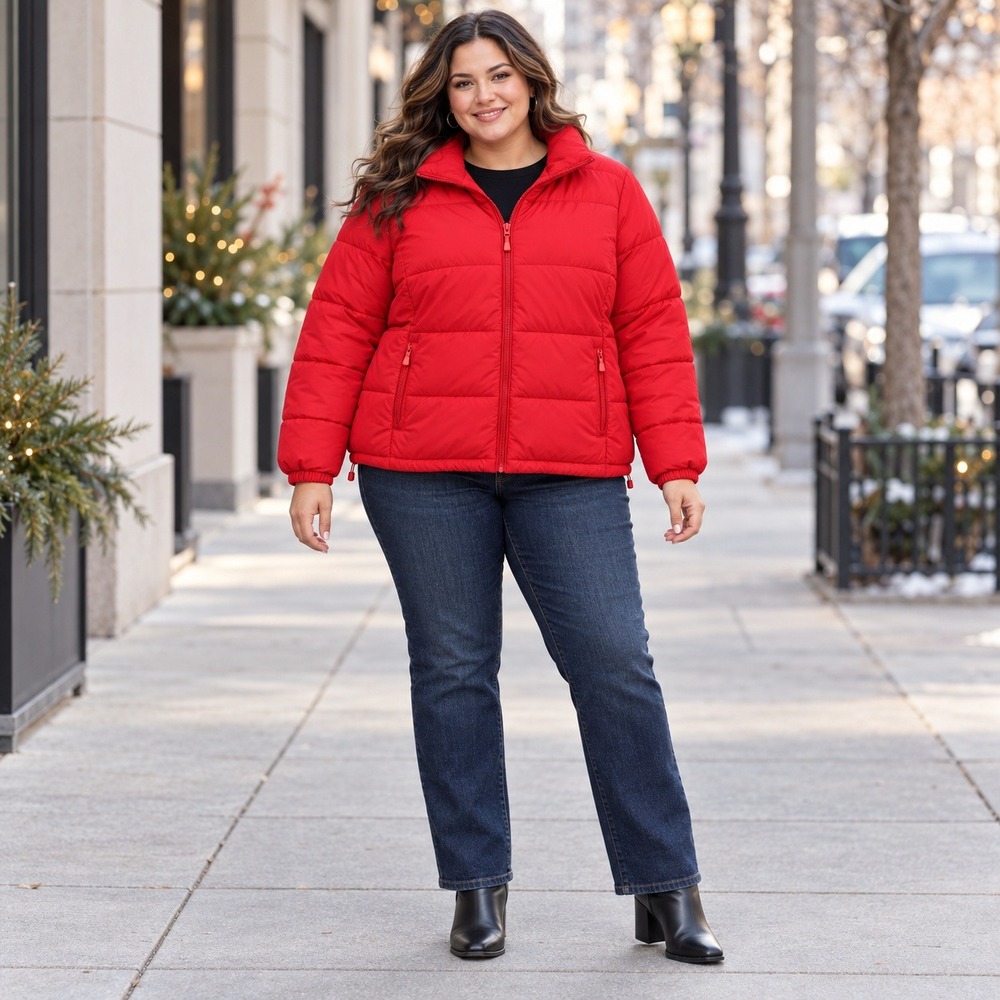 Torrid Red Puffer Jacket Womens Size 1 Full Zip Quilted Stand Collar Coat